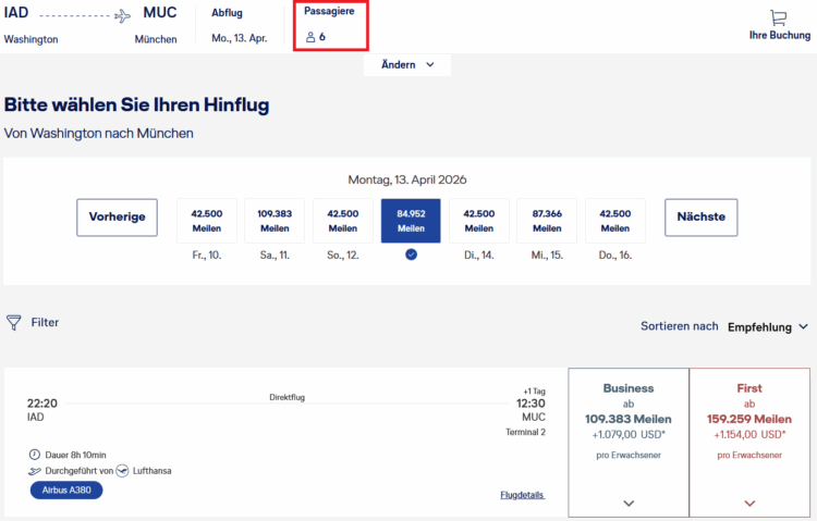 Miles And More Praemienflug Lufthansa First Class Washington Muenchen 6 Personen