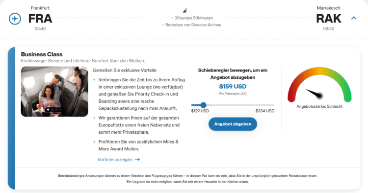 Discover Airlines Upgrade Gebot Barometer