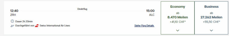 Miles And More Praemienflug Swiss Zuerich Alicante