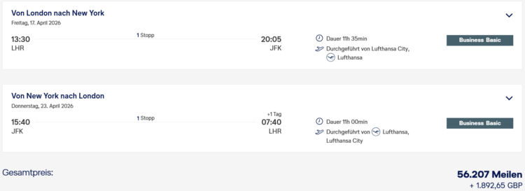 Miles And More Praemienflug Lufthansa Business Class London New York Return