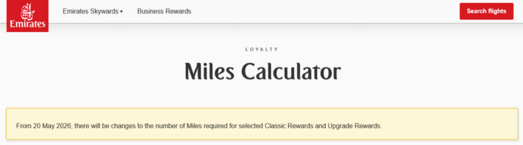 Emirates Skywards Calculator Aenderung Mai 2026