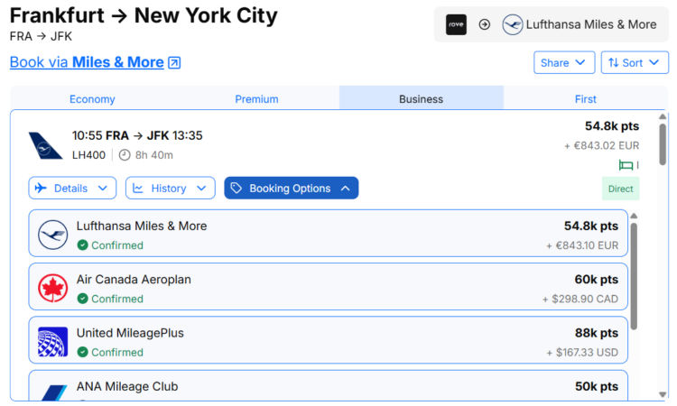 Seatsaero Bestpreis Funktion Lufthansa Business Class Frankfurt New York