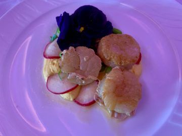 qatar airways first class a380 essen scallops